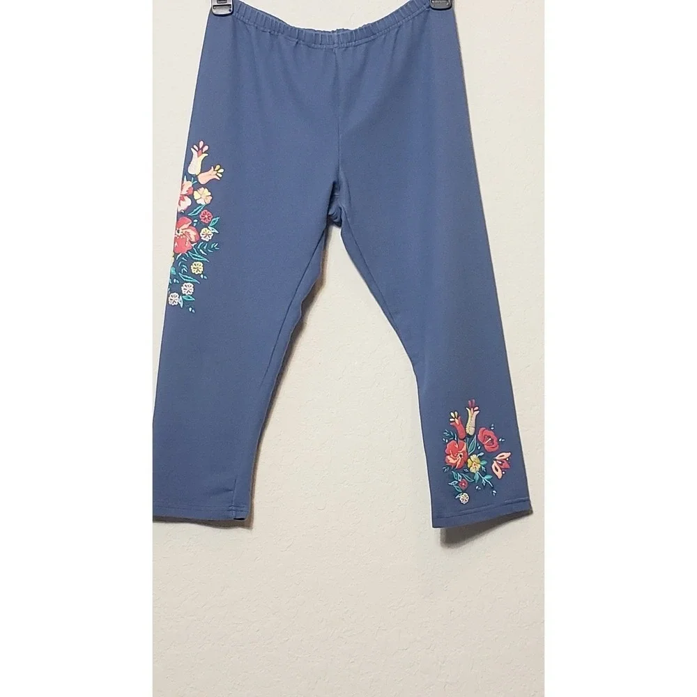 Wonder Nation Kids Girls Blue Floral Capri Leggings Pants Size XL‎ 14-16